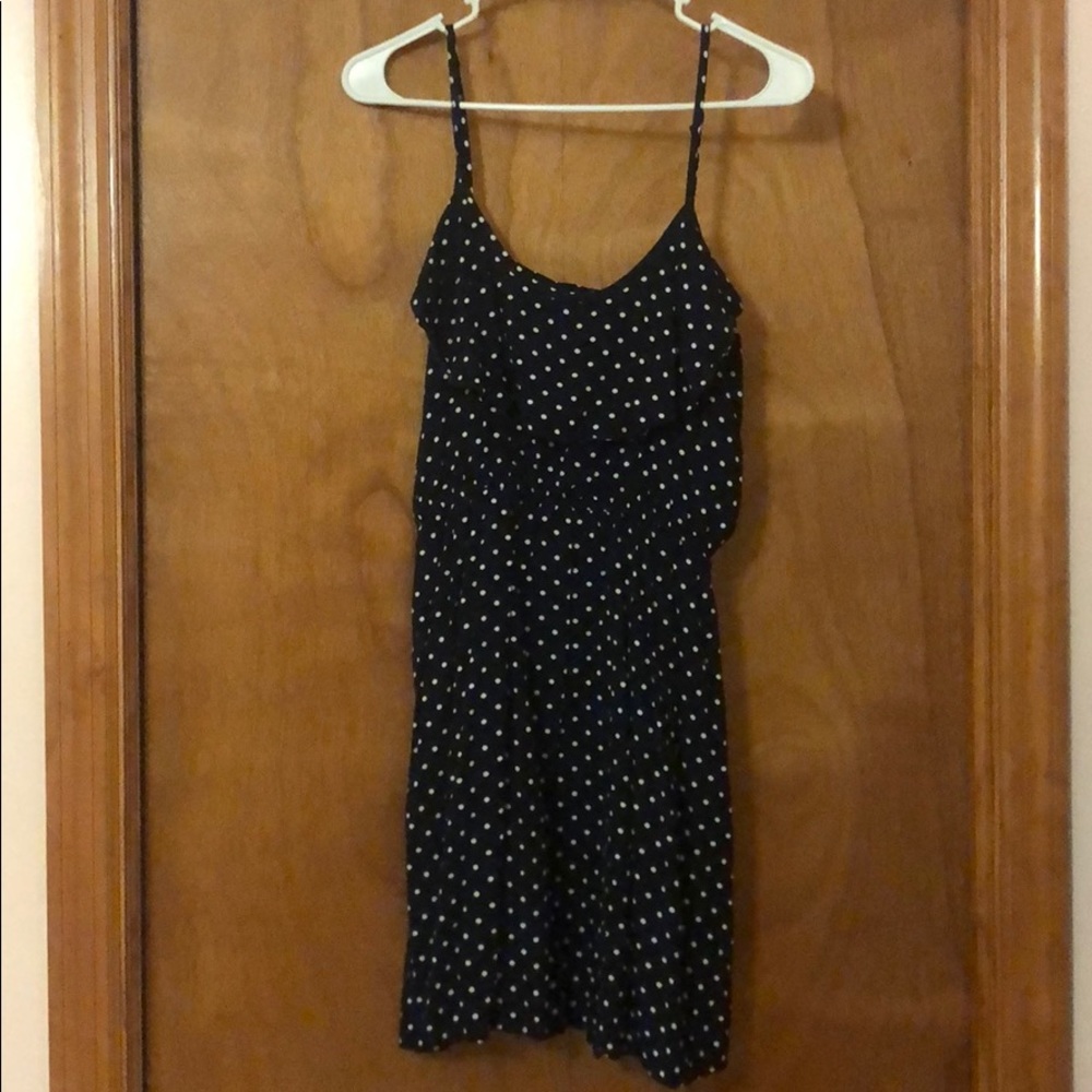 Navy blue and white polka dot dress